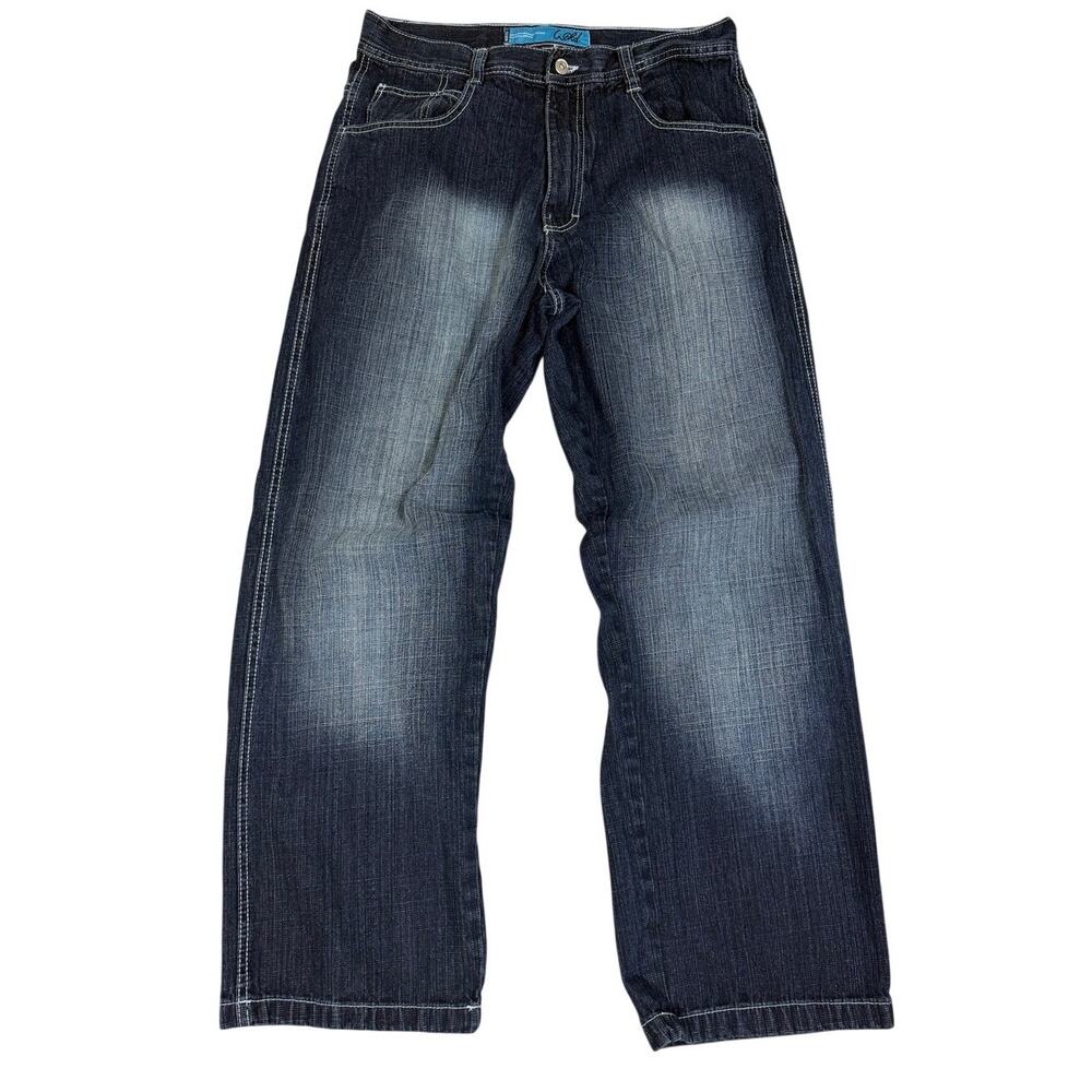 Vintage Y2K WCKD Mens Size 34 Baggy Blue Faded Jeans
